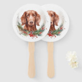 Ierse rode setter kerst krans feestelijke pup handwaaier (Voorkant en achterkant)