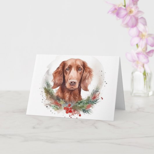 Ierse rode setter kerst krans feestelijke pup kaart (Orchidee)