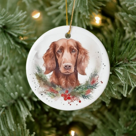 Ierse rode setter kerst krans feestelijke pup keramisch ornament (Boom)