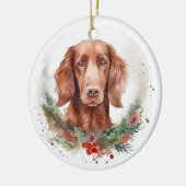 Ierse rode setter kerst krans feestelijke pup keramisch ornament (Links)