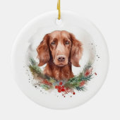 Ierse rode setter kerst krans feestelijke pup keramisch ornament (Achterkant)