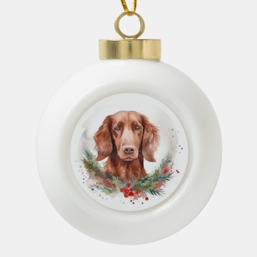 Ierse rode setter kerst krans feestelijke pup keramische bal ornament (Voorkant)