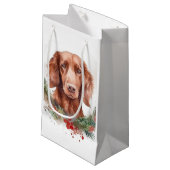 Ierse rode setter kerst krans feestelijke pup klein cadeauzakje (Voorkant Gekanteld)