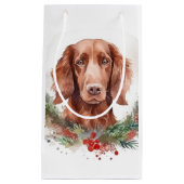 Ierse rode setter kerst krans feestelijke pup klein cadeauzakje (Voorkant)