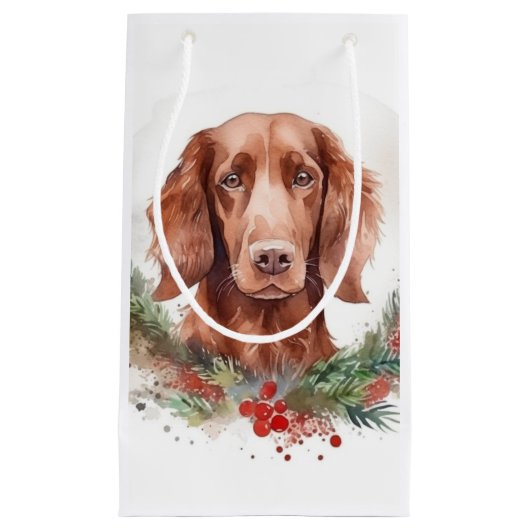 Ierse rode setter kerst krans feestelijke pup klein cadeauzakje (Voorkant)