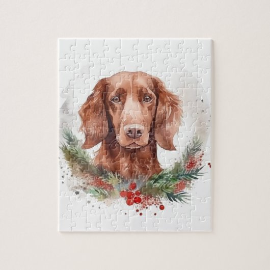 Ierse rode setter kerst krans feestelijke pup legpuzzel (Verticaal)