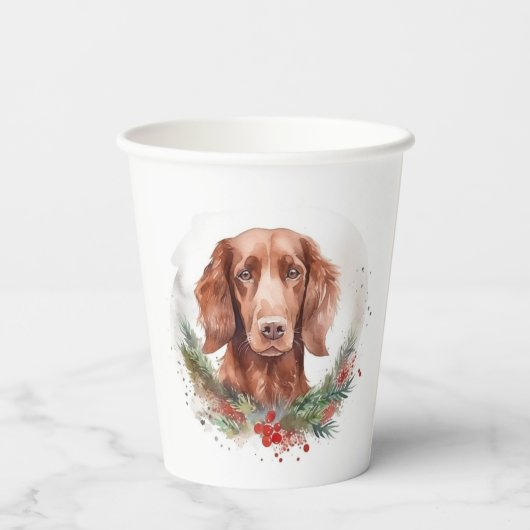 Ierse rode setter kerst krans feestelijke pup papieren bekers (Achterkant)