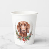 Ierse rode setter kerst krans feestelijke pup papieren bekers (Voorkant)