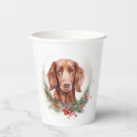 Ierse rode setter kerst krans feestelijke pup papieren bekers (Voorkant)