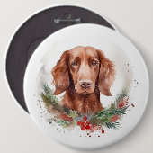 Ierse rode setter kerst krans feestelijke pup ronde button 6,0 cm (Voorkant /achterkant)