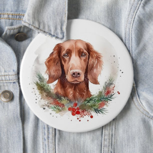 Ierse rode setter kerst krans feestelijke pup ronde button 6,0 cm