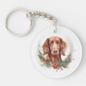 Ierse rode setter kerst krans feestelijke pup sleutelhanger (Voorkant)