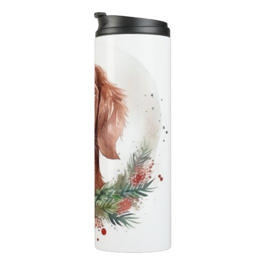 Ierse rode setter kerst krans feestelijke pup thermosbeker (Geroteerd rechts)