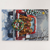 Ierse rode setter kerst rode vrachtwagen vakantie legpuzzel (Horizontaal)