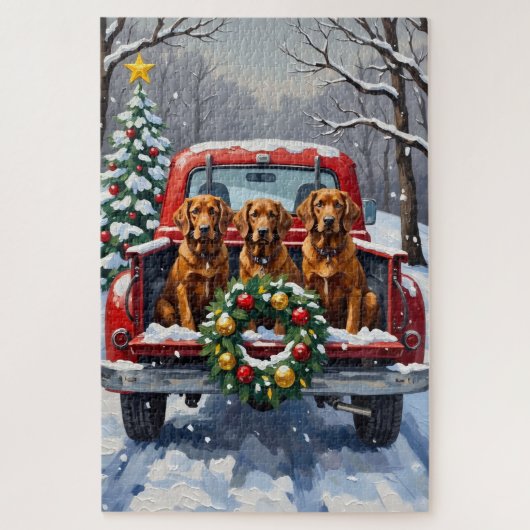 Ierse rode setter kerst rode vrachtwagen vakantie legpuzzel (Verticaal)