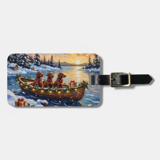 Ierse Rode Setter Kerstboot Vakantie Bagagelabel (Voorkant horizontaal)