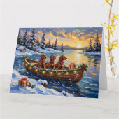 Ierse Rode Setter Kerstboot Vakantie Kaart (Gele Bloem)