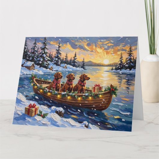 Ierse Rode Setter Kerstboot Vakantie Kaart (Voorkant)