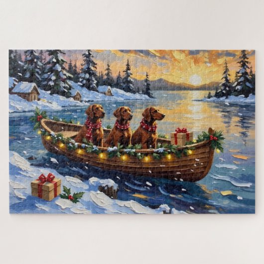Ierse Rode Setter Kerstboot Vakantie Legpuzzel (Horizontaal)