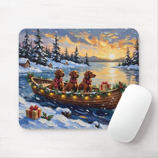 Ierse Rode Setter Kerstboot Vakantie Muismat (Met muis)