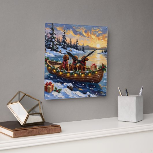 Ierse Rode Setter Kerstboot Vakantie Vierkante Klok (Kantoor)