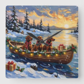 Ierse Rode Setter Kerstboot Vakantie Vierkante Klok (Voorkant)