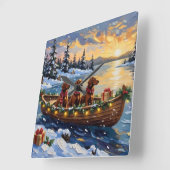 Ierse Rode Setter Kerstboot Vakantie Vierkante Klok (Hoek)