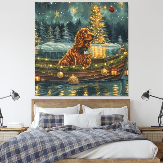 Ierse Rode Setter Kerstvakantie Canvas Afdruk (Insitu (Slaapkamer))
