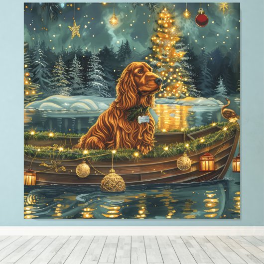 Ierse Rode Setter Kerstvakantie Canvas Afdruk (Insitu (Houten vloer))