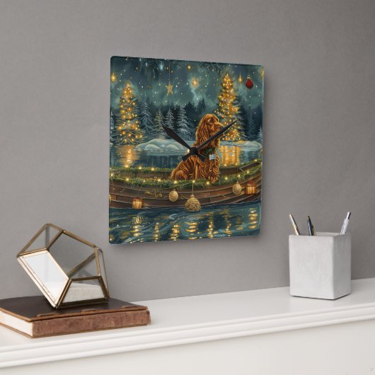 Ierse Rode Setter Kerstvakantie Vierkante Klok (Kantoor)