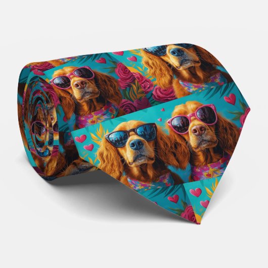 Ierse rode setter met hart Rozen Valentijnsdag Stropdas (Opgerold)