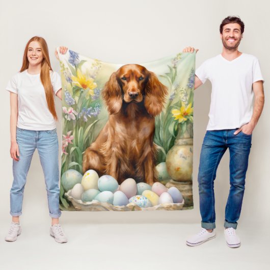 Ierse rode setter met paaseieren fleece deken (In situ)