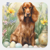 Ierse rode setter met paaseieren vierkante sticker (Voorkant)