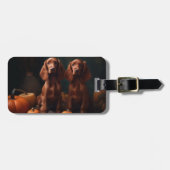 Ierse Rode Setter Puppy Herfst Delight Pompoen Bagagelabel (Voorkant horizontaal)