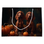 Ierse Rode Setter Puppy Herfst Delight Pompoen Groot Cadeauzakje (Voorkant)