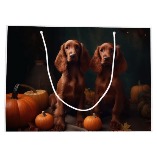 Ierse Rode Setter Puppy Herfst Delight Pompoen Groot Cadeauzakje (Achterkant)