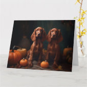 Ierse Rode Setter Puppy Herfst Delight Pompoen Kaart (Gele Bloem)