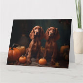 Ierse Rode Setter Puppy Herfst Delight Pompoen Kaart (Voorkant)