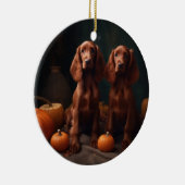 Ierse Rode Setter Puppy Herfst Delight Pompoen Keramisch Ornament (Rechts)