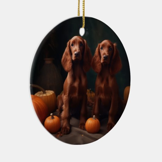Ierse Rode Setter Puppy Herfst Delight Pompoen Keramisch Ornament (Rechts)