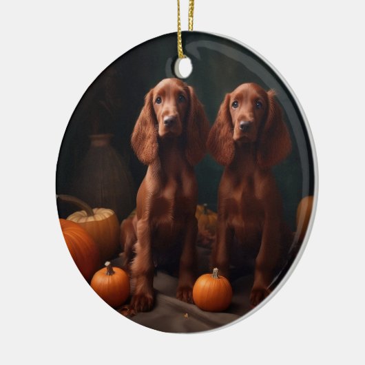 Ierse Rode Setter Puppy Herfst Delight Pompoen Keramisch Ornament (Links)