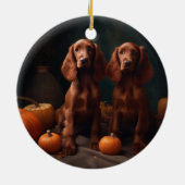 Ierse Rode Setter Puppy Herfst Delight Pompoen Keramisch Ornament (Achterkant)