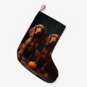 Ierse Rode Setter Puppy Herfst Delight Pompoen Kleine Kerstsok (Voorkant (Hangend))