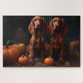 Ierse Rode Setter Puppy Herfst Delight Pompoen Legpuzzel (Horizontaal)