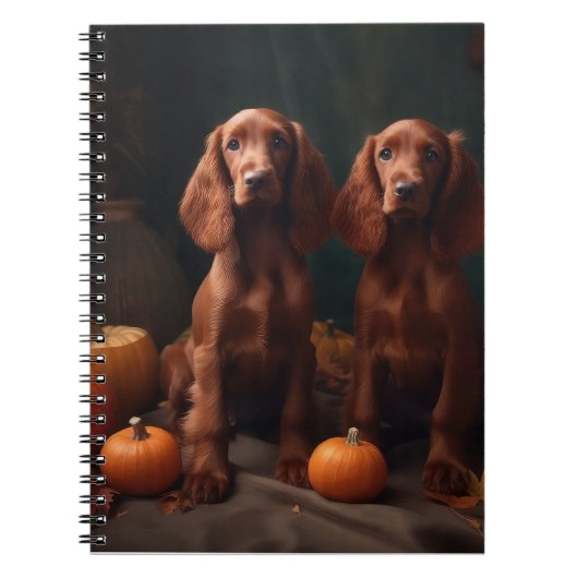 Ierse Rode Setter Puppy Herfst Delight Pompoen Notitieboek (Voorkant)