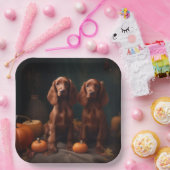 Ierse Rode Setter Puppy Herfst Delight Pompoen Papieren Bordje (Feest)