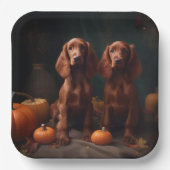 Ierse Rode Setter Puppy Herfst Delight Pompoen Papieren Bordje (Voorkant)