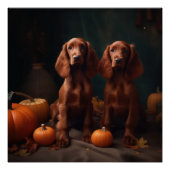 Ierse Rode Setter Puppy Herfst Delight Pompoen Perfect Poster (Voorkant)