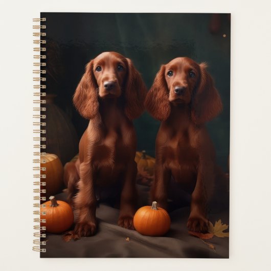 Ierse Rode Setter Puppy Herfst Delight Pompoen Planner (Voorkant)