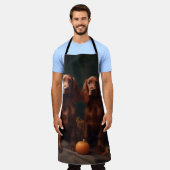 Ierse Rode Setter Puppy Herfst Delight Pompoen Schort (Gedragen)